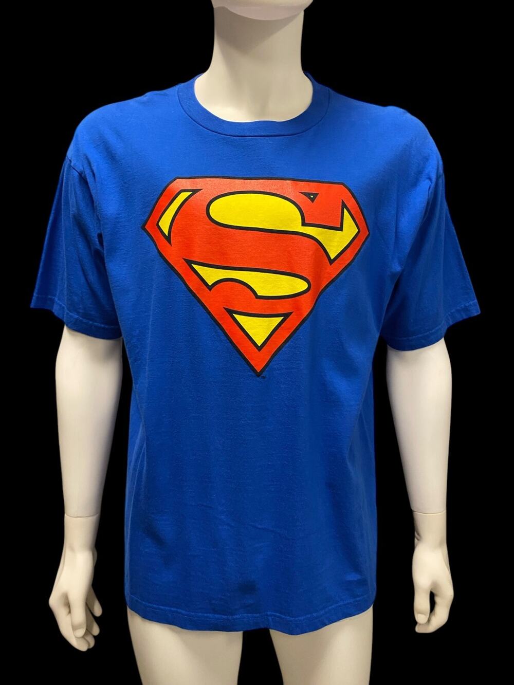 Mens Vintage Warner Bros Superman T-Shirt Blue Short Sleeve Cygnus Shirt sz XL